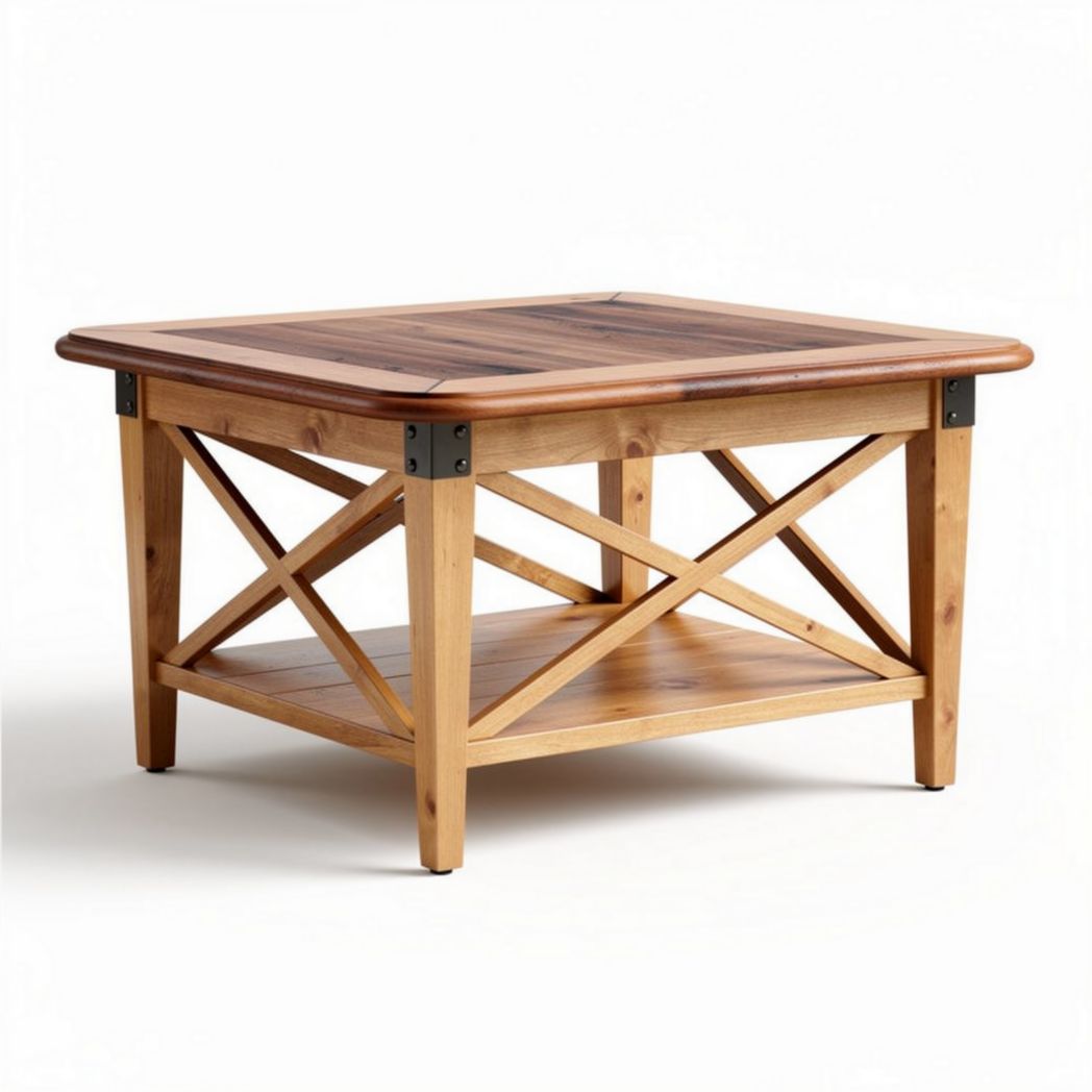 Table basse carrée en bois naturel 60 x 60 x 45 cm pour salon et déco intérieure