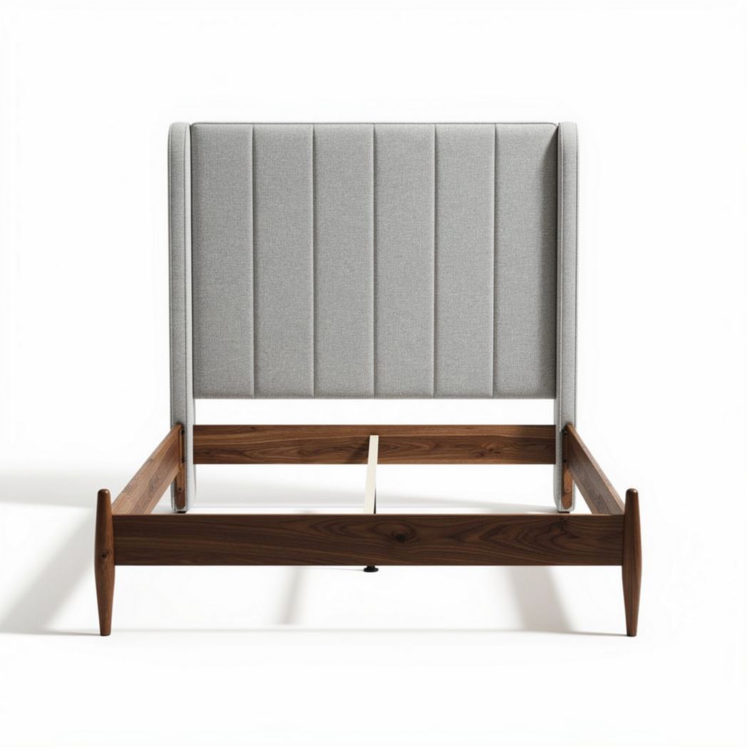 Lit double en tissu gris avec tête de lit rembourrée en bois 200 x 160 x 100cm