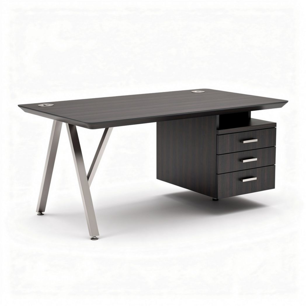 Bureau en bois noir avec tiroirs de rangement 150 x 75 x 75cm