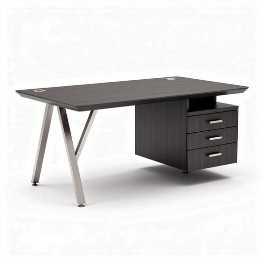 Bureau en bois noir avec tiroirs de rangement 150 x 75 x 75cm
