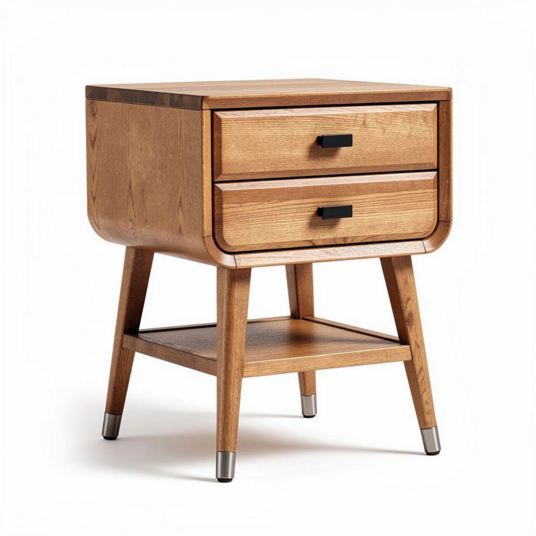 Table de chevet en bois avec deux tiroirs et étagère 45 x 40 x 55cm