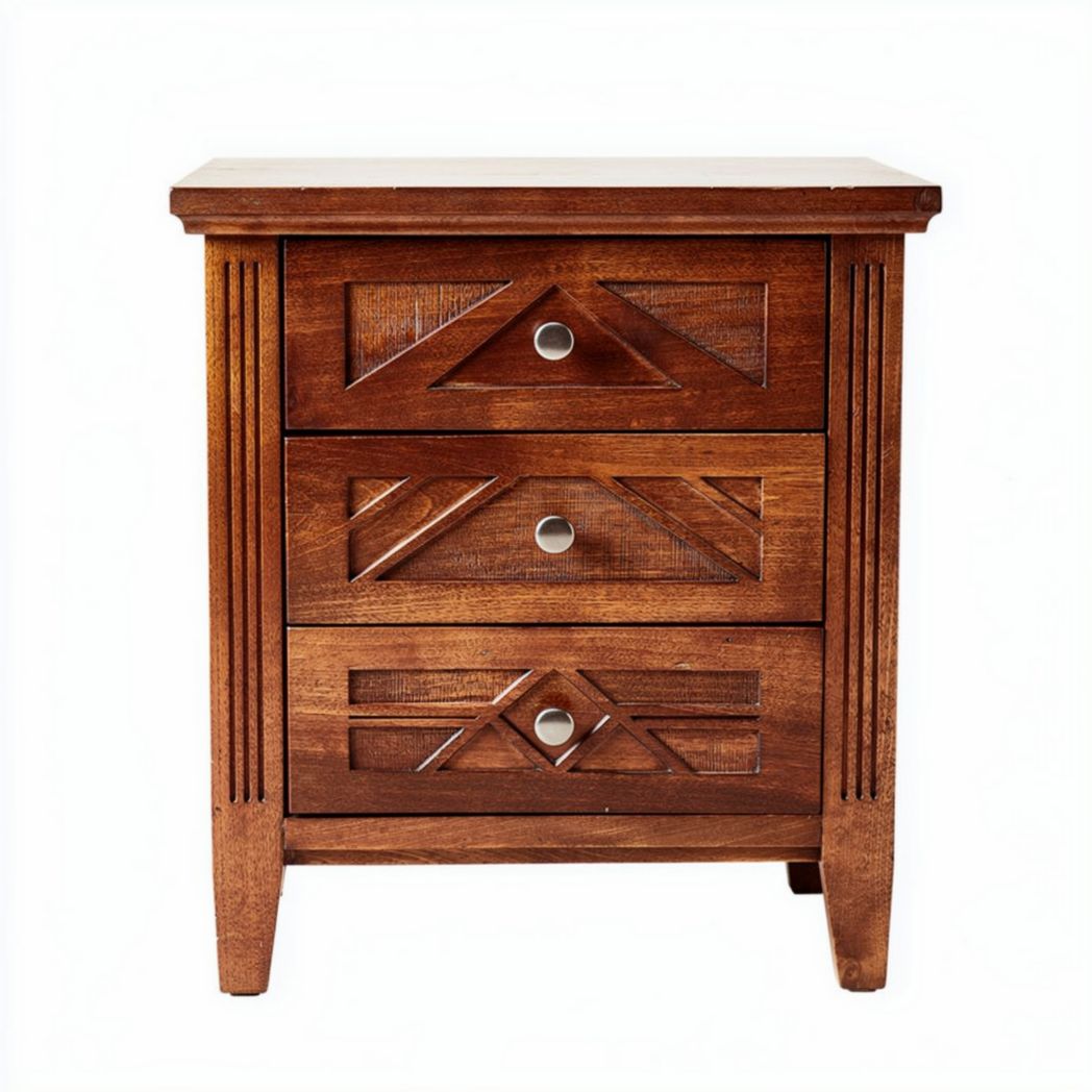 Table de chevet en bois massif couleur marron avec trois tiroirs 50 x 40 x 60cm