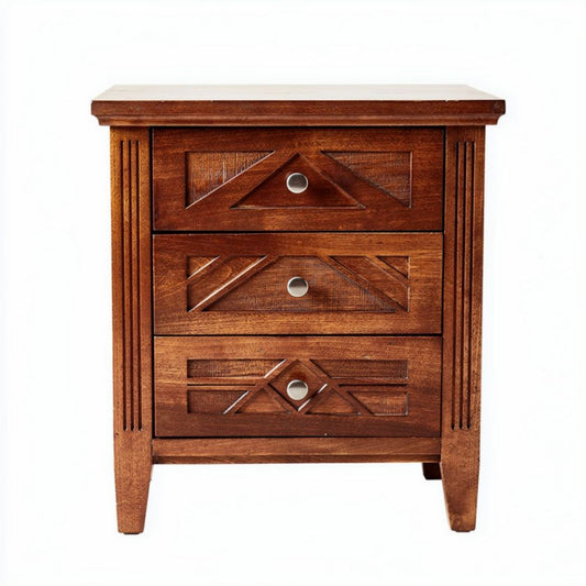 Table de chevet en bois massif couleur marron avec trois tiroirs 50 x 40 x 60cm