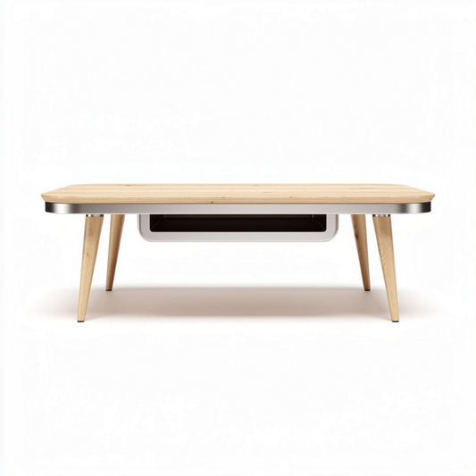 Table basse en bois naturel de 120 x 60 x 40 cm avec rangement intégré