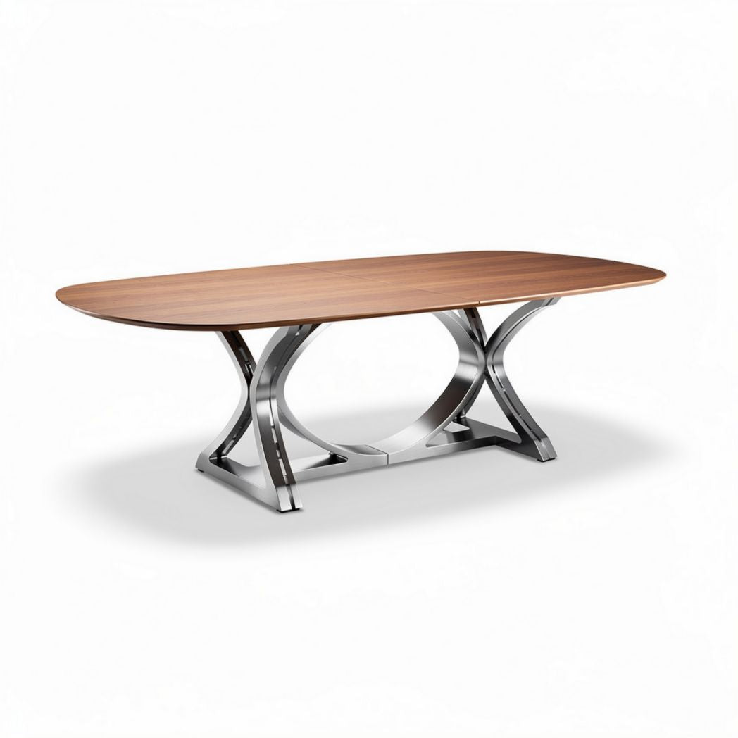 Table rectangulaire en bois et acier inoxydable 200 x 100 x 75cm pour salle à manger